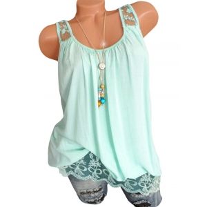 

Lace Insert Flower Embroidered Longline Tank Top, Light green