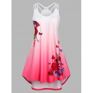 

Plus Size Ombre Color Butterfly Print High Low Dress, Light pink