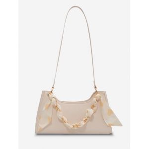

Scarf-Wrapped Chain Shoulder Bag, Beige