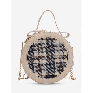 

Round Tweed Spliced Chain Crossbody Bag, Beige