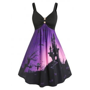 

Plus Size Halloween Castle Bat Empire Waist Dress, Black