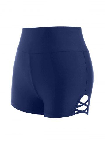 Criss Cross High Rise Boyleg Swim Bottom - DEEP BLUE - S