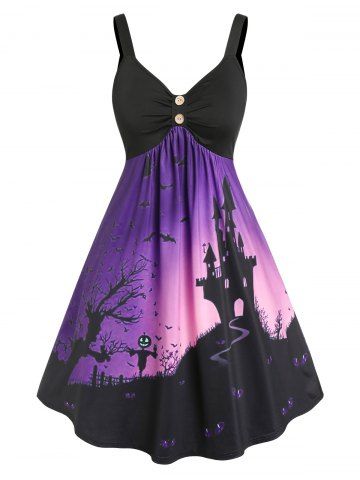 Halloween Castle Bat Empire Waist Dress 