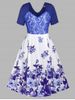 Plus Size Lace Panel Floral Print Midi Dress -  
