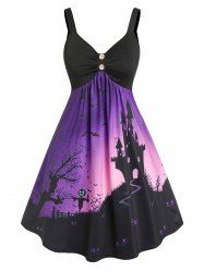Plus Size Halloween Castle Bat Empire Waist Dress -  