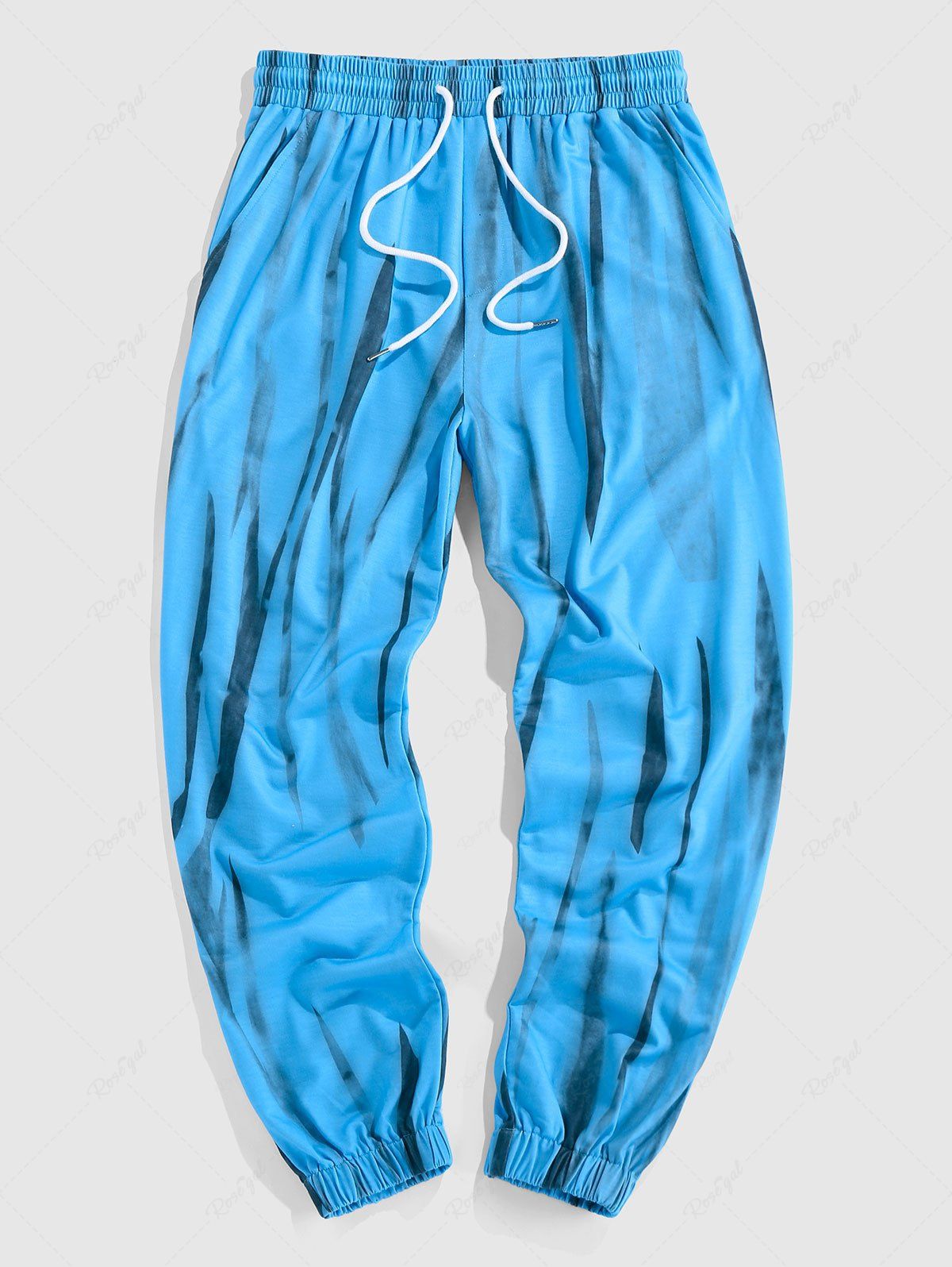 Pantalon Rayé à Imprimé Peinture à Pieds Etroits Bleu clair S