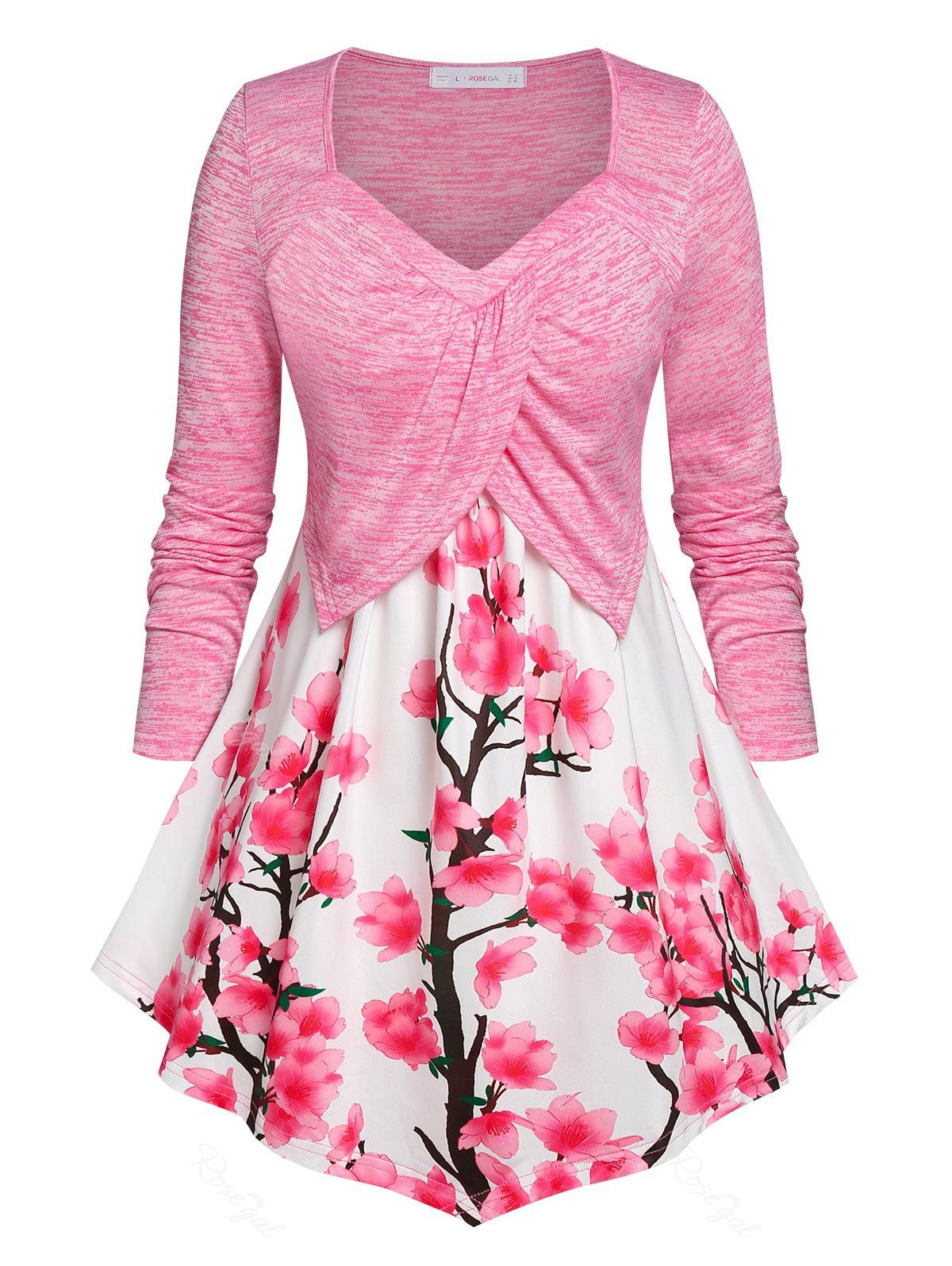 Outfits Plus Size Sakura Blossom Print Irregular Tee  