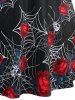 Plus Size Gothic Rose Spider Web Print Dress -  