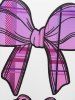 Plus Size Raglan Sleeve Bowknot Print Plaid Pajamas Set -  