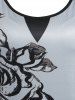 T-shirt Asymétrique Fleuri à Manches Raglan de Grande Taille - Gris Clair 5X