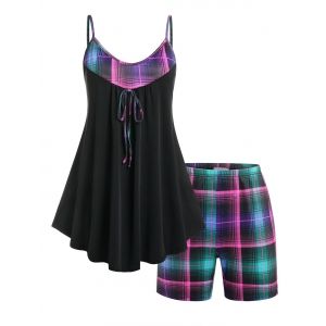 

Plus Size Plaid Skirted PJ Cami Top and Shorts Set, Black