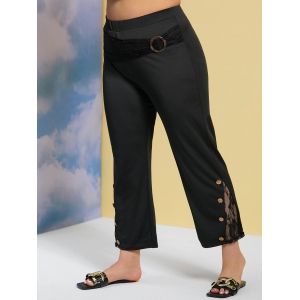 

Plus Size Lace Panel O Ring Bootcut Pants, Black