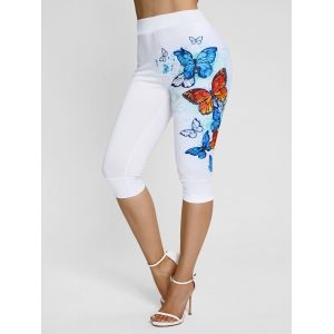 

Flower Butterfly Print Crop Leggings, Multi