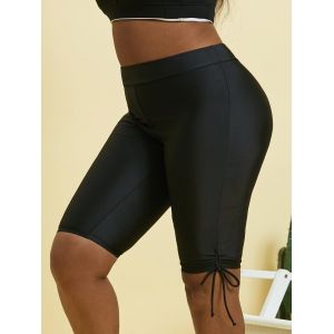 

Plus Size Cinched High Waist Rash Guard Swim Shorts, Black