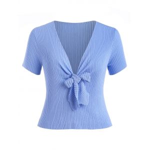 

Plus Size V Neck Knotted Knit Top, Blue