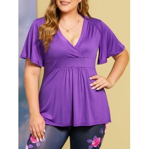 

Plus Size Surplice Tied Flutter Sleeve Tunic Tee, Purple