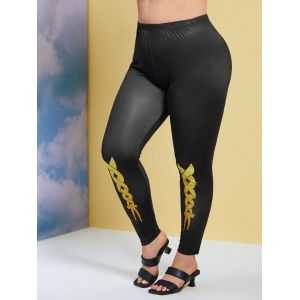 

Plus Size Funny 3D Chains Print Leggings, Black