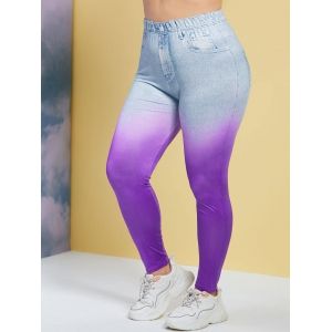 

Plus Size 3D Print Ombre Jeggings, Multi