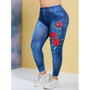 

Insect Rose 3D Print Plus Size Jeggings, Deep blue