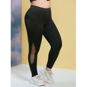 

Solid Net Side Plus Size Leggings, Black