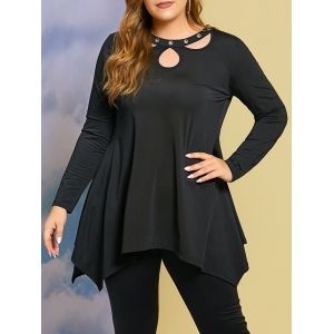 

Plus Size Handkerchief Cutout Eyelets Tee, Black