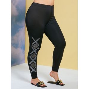 

Sparkle Rhinestone Side Plus Size Skinny Pants, Black