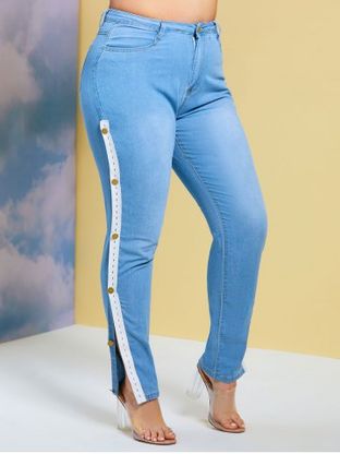 Side Buttoned Tape Skinny Plus Size Jeans