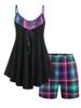 Plus Size Plaid Skirted PJ Cami Top and Shorts Set -  