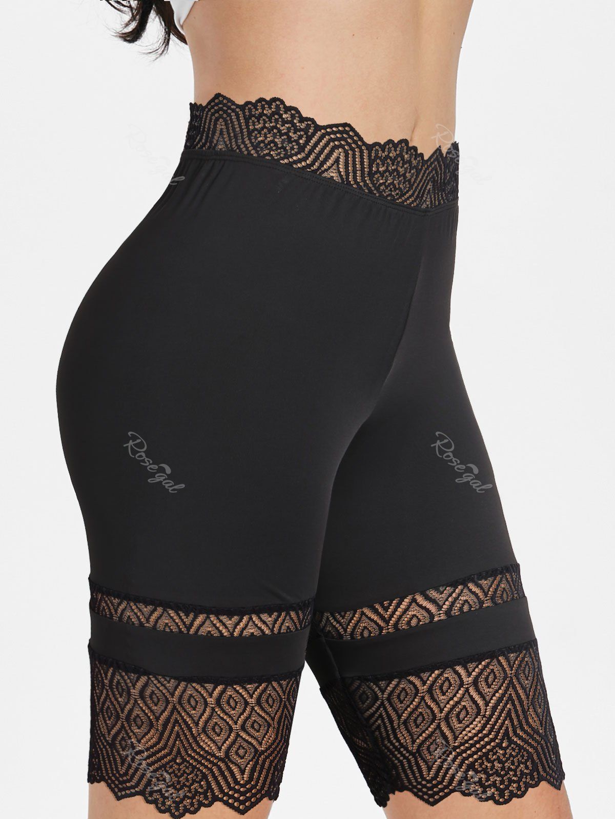 Unique High Waisted Lace Insert Skinny Leggings  