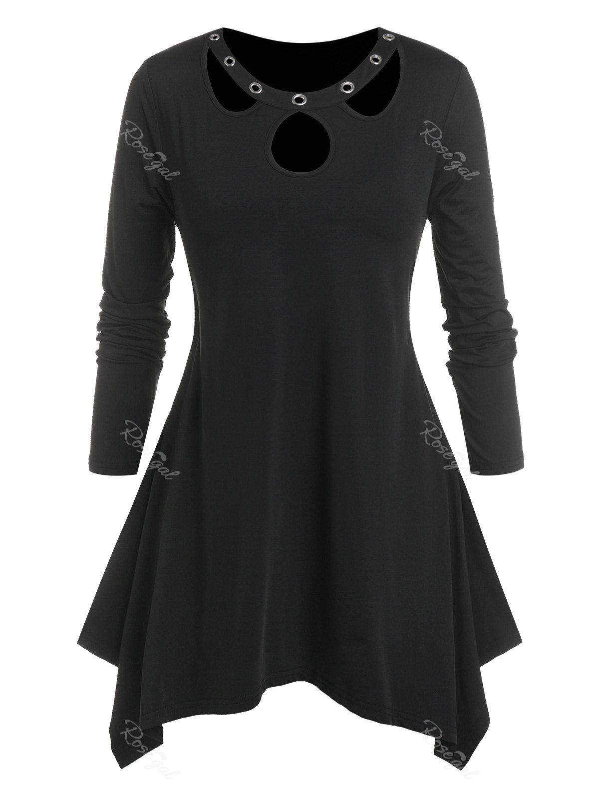 Outfits Plus Size Gothic Handkerchief Cutout Eyelets Tee  