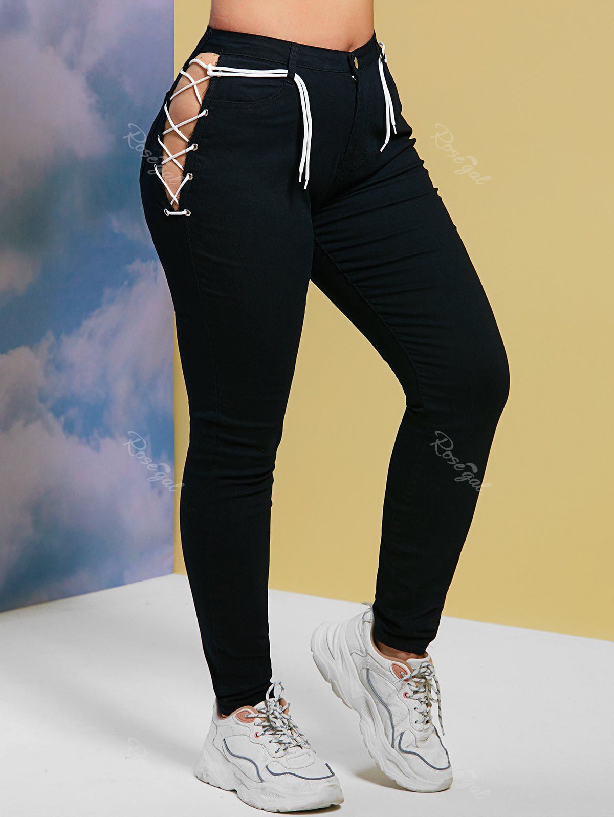 Hot Lace Up Side Plus Size Skinny Pants  