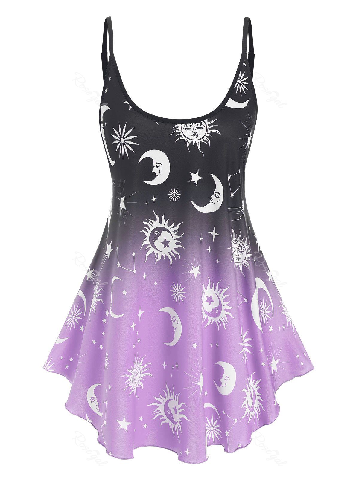 Cheap Ombre Color Sun and Moon Print Tent Tank Top  