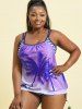 Plus Size Coconut Tree Striped Cinched Double Up Modest Tankini Swimsuits -  