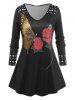 Plus Size Rose Butterfly Printed T Shirt -  