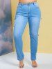 Side Buttoned Tape Skinny Plus Size Jeans -  