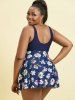 Ensemble de Robe de Bain Modeste à Imprimé Fleur de Grande Taille avec Trou de Serrure - Bleu profond XL