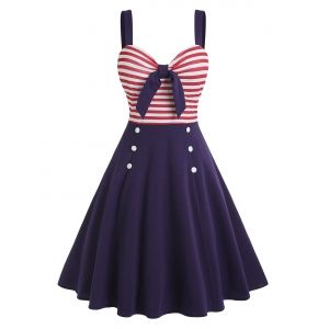 

Tied Striped Mock Button Dress, Multi