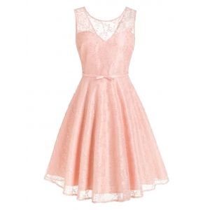 

Belted V Back Butterfly Lace Overlay Dress, Light pink