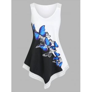 

Lace Insert Contrast Butterfly Print Tank Top, Black