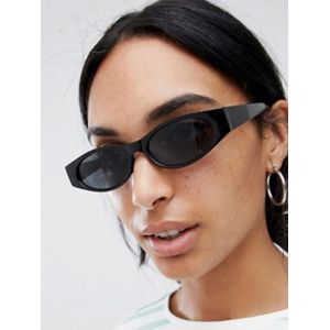 

Slim Eye Frame Wide Temple Sunglasses, Black