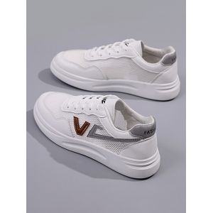 

Mesh Insert Letter Lace Up Sneakers, Light brown