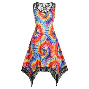 

Plus Size Butterfly Print Tie Dye Handkerchief Midi Dress, Multi