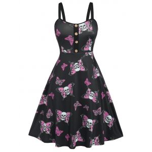 

Plus Size Halloween Skull Butterfly Print Dress, Black