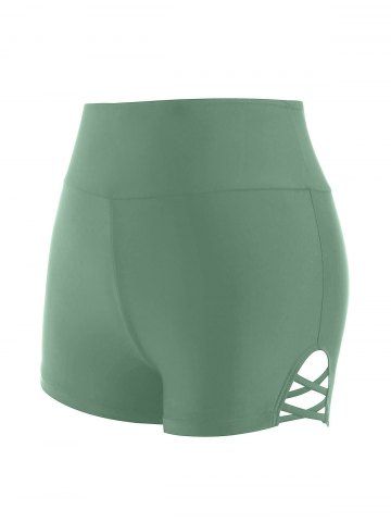 Criss Cross High Rise Boyleg Swim Bottom - LIGHT GREEN - XXL