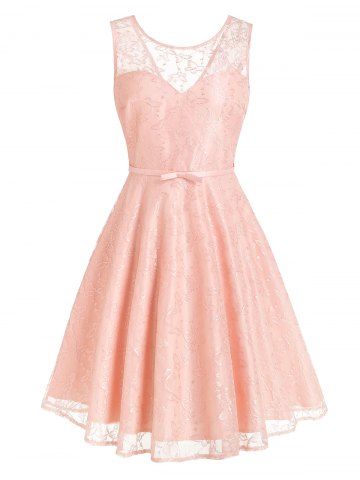 Vestido de superposición de encaje de mariposa - LIGHT PINK - 2XL