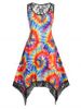 Plus Size Butterfly Print Tie Dye Handkerchief Midi Dress -  