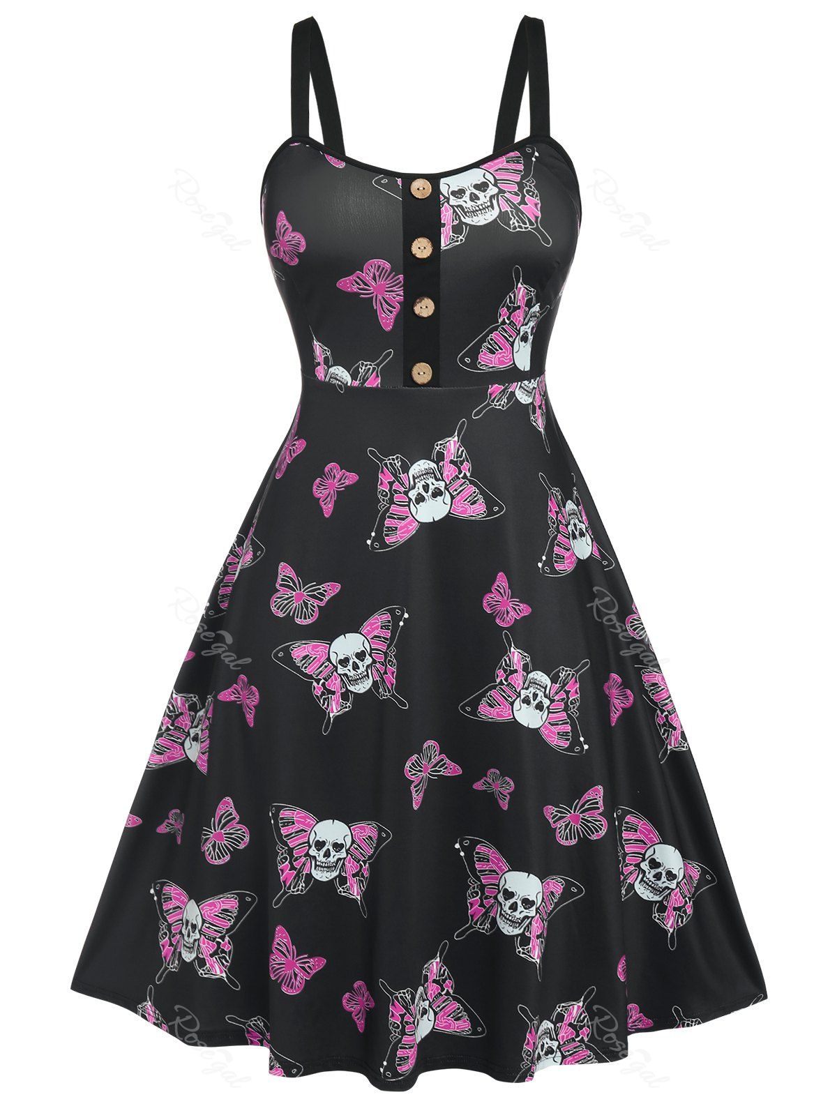 Cheap Plus Size Halloween Skull Butterfly Print Dress  