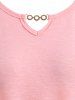 T-shirt en Dentelle Insérée avec Chaîne Manches Bouffantes de Grande Taille - Rose Léger  L