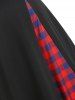 Plaid Polka Dot Bowknot Mock Button Surplice Dress -  