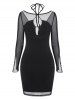 Mesh Halter Cross Long Sleeve Dress -  